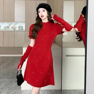 Nuevo diseño para mujeres con cuello de ojo Año Nuevo Año nuevo Christmas Red Color tejido A-Line Sweater Dress Smlxl
