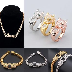Nouveau design de mode luxueux collier de guépard femmes hommes chaîne épaisse bracelet punk or plein de diamants boucle d'oreille mode charme hip hop rock designer bijoux