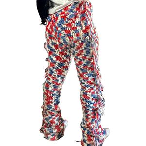 NUEVO diseñador pantalones de punto mujeres otoño invierno borlas apiladas polainas moda pantalones de cintura alta casual streetwear ropa al por mayor a granel 10211
