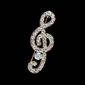 Broche de nota musical de diseñador de calidad, alfileres para bufanda, broches de diamantes de imitación de cristal brillante para mujer, fiesta de boda, ramo de novia, regalo de joyería