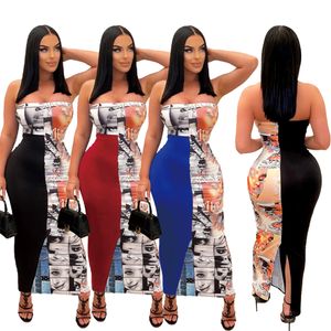 NOUVEAU Designer Bustier Maxi Robe D'été Femmes Dos Nu Split Style Long Parti Robe Moulante Dames Casual Imprimer Robes Party Club Wear En Gros 9680