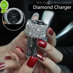 Nouveau chargeur de voiture double USB en cristal de diamant avec affichage LED allume-cigare câble de données de voiture de téléphone portable universel pour Xiaomi iPhone