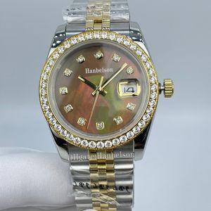 NUEVO Diamante Reloj para mujer Esfera negra Movimiento automático Cristal de zafiro Regalo Relojes para mujer Dos tonos Oro 36 mm