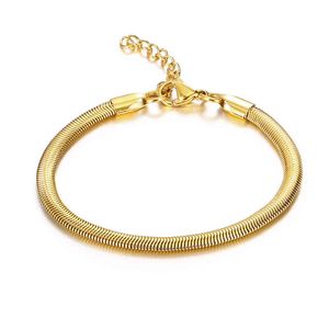 Nueva joyería digna pulsera de alta calidad ajustable de acero inoxidable 4mm chapado en oro pulsera de cadena de espiga con cúpula de serpiente plana