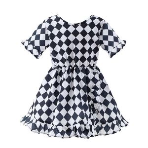 Nuevo vestido ropa para niños bebé niña lindo casual rejilla verano mini elegante kawaii azul hada corta pastel traje de algodón Q0716