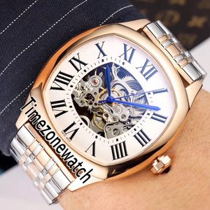 Nuevo Drive De WSNM0009 Reloj automático para hombre Dos tonos Oro rosa Plata Esqueleto Dial Pulsera romana de acero inoxidable Timezonewatch E109c3