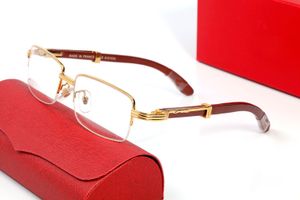 Nuevas gafas de sol de gafas de conducción para hombres, gafas de sol deportivas de moda semi sin montura de bambú de madera para mujeres, lentes transparentes con montura de metal de onda dorada Adqv