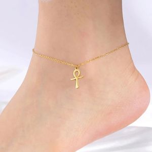 Bracelet de cheville croix Ankh égyptien, or jaune 14 carats, pendentif égyptien, jambe, pied, cheville, bijoux de plage, cadeau pour femmes, nouvelle collection