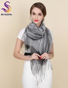 Nouveau élégant foulard en soie organza châle mode 100% soie de mûrier argent gris femme longues écharpes automne hiver dames gland cape S18101904