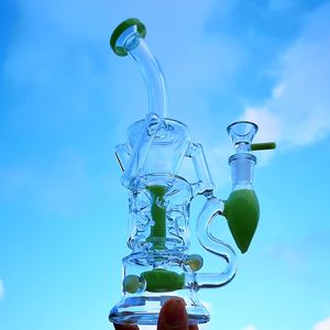 Nuevo Fab Egg Heady Glass Bong Double Recycler Oil Dab Rig Turbina Perc Tubería de agua Rosa Púrpura Verde Con Tazón HR319