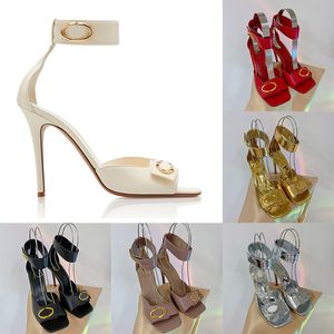 New Famous Designer Sandals Woman Slide Sandal 10cm Top Mirror Quality Summer Stiletto Heel Patent Leather Luxury Open Square Toe Ankle Buckle Wedding Dress Shoes