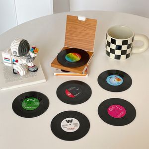 Nieuwe Mode Spinning Retro Vinyl CD Record Drankjes Onderzetters Cup Mat 6 stks/set Geschenkdoos Verpakking