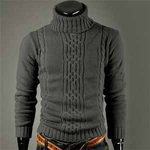 Marque de mode Slim Men's Knit Lapel Long Sleeve Turtleneck Turtleneck Solid Color Regular Pull for Men Winter High Neck 201203