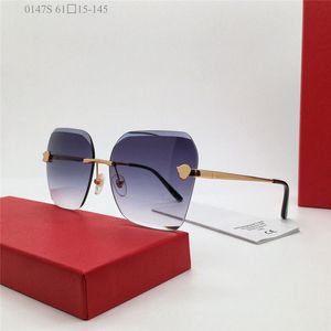 Nuevo diseño de moda gafas de sol tipo ojo de gato 0147O montura de metal lente de corte sin montura estilo simple y popular gafas de protección UV400 para exteriores versátiles