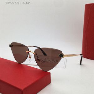Nouveau design de mode Cat Eye Sunglasses 0399S Cadre métallique Lens sans bord