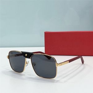 Nuevo diseño de moda para hombre, gafas de sol 0389, montura de metal piloto con hebilla de cuero, patillas de madera, estilo simple y elegante, gafas protectoras UV400 para exteriores