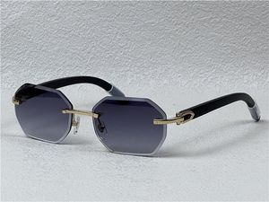 Nouveau design de mode hommes Lunettes de soleil Rimless Crystal Cut UV400 Gold Light Color Lens Temples en bois Eyewear Summer 0118 avec étui