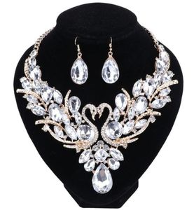 Nouvelle mode Luxury Luxury Crystal Crystal Double Swan Statement Collier Boucle d'oreille pour femmes Party Mariage Bijoux 7565519