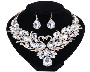 Nouvelle mode Luxury Luxury Crystal Crystal Double Swan Statement Collier Boucle d'oreille pour femmes Bijoux de mariage Party5014330