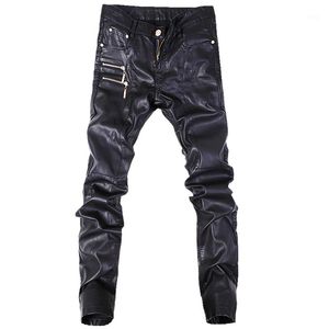 Nueva moda, pantalones de cuero para hombre, pantalones vaqueros rectos ajustados para motocicleta, pantalones casuales, talla 28-36 A1031