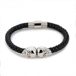 Bracelet Punk multicolore pour hommes, nouvelle mode, crâne, breloque, chaîne de menottes en cuir noir, pour garçons, 2434