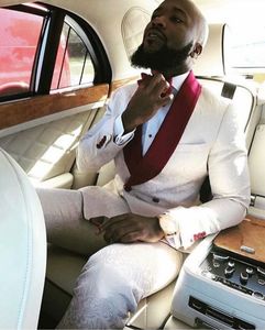 Nouveau Mode Un Bouton Ivoire Paisley Marié Tuxedos Garçons D'honneur Châle Revers Meilleur Homme Blazer Hommes Costumes De Mariage (Veste + Pantalon + Cravate) H: 875