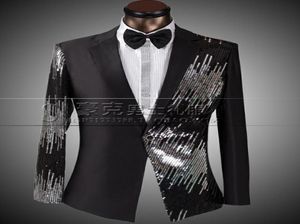 Nouvelle mode Sequins Style Men39s Suit Blazers Black Slim Fit Stage Male Singer Clothing Prom For Men Groom Wedding Tuxedo7394110