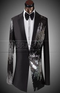 Nouvelle mode Sequins Style Men39s costume Blazers Black Slim Fit Stage Male Singer Clothing Prom For Men Groom Wedding Tuxedo1306476