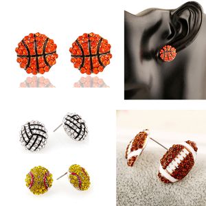 Nouvelle Mode Sport Jeu Ball Post Boucles D'oreilles Strass Basketball Volleyball Baseball Football Américain Fan Bijoux Cadeaux En Gros