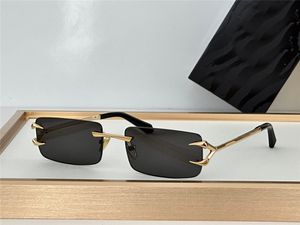Nuevas gafas de sol de forma cuadrada pequeña de moda 023 lentes sin montura con montura de metal diseño destacado patillas con dientes de tigre estilo simple gafas de protección uv400 para exteriores de alta gama