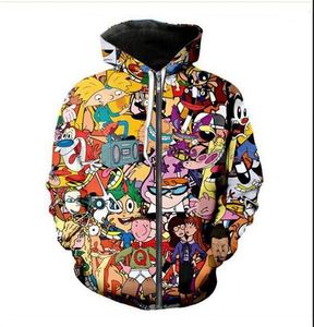 Nouveau mode unisexe blouson à capuche hommes femmes dessin animé totalement 90 sweats Harajuku surdimensionné fermeture éclair veste vêtements