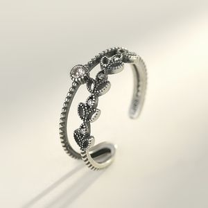 Nueva moda mujer Retro s925 hoja de plata esterlina anillo abierto mujeres marca de lujo conjunto de diamantes 3A anillo de circón encanto femenino anillo de gama alta joyería regalo recuerdo al por mayor