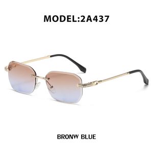 Nouvelle mode femmes lunettes de soleil tranches sans cadre crème solaire sunglasse femme senior sens ins set diamant petit cadre lunettes de soleil hommes traversent la frontière en gros