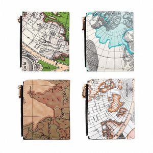 Nouveau Fi World Map Men's Men's's Women's Ultra Thin Zipper Coin Purse Hasp C Clip PU Leather ID Credit Carte Holder Wallet C67R #