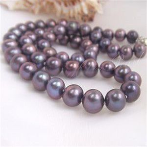 NOUVEAU BIJOUX EN PERLES FINES Véritable10-11mm 22 pouces Collier de perles Akoya noir violet 925silver286S