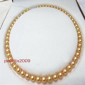 NOUVEAUX bijoux en perles fines 18 9-10mm véritable collier de perles dorées de la mer du Sud naturelle bracelet boucle d'oreille 14K YG 260L