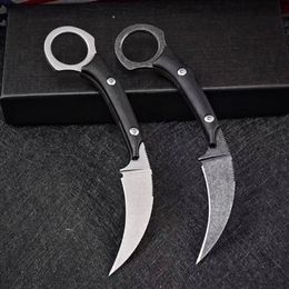 Nuevas cuchillas fijas Karambit Knife D2 White / Black Stone Wash Blade Full Tang G-10 Mango Garra Cuchillos con Kydex