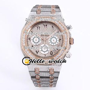 Nouveau Mens Watch Full Iced Out Vs Diamond Pave Deux Tons Or Rose Chiffres Arabes Marqueurs Cadran VK Quartz Chronographe Montres Bling Bijoux