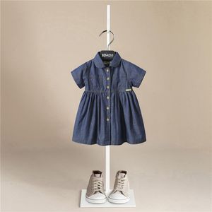 Nueva ropa para niñas, Mini vestido corto de mezclilla para niñas, vestido de camisa de fiesta informal de manga larga para niños pequeños Q0716