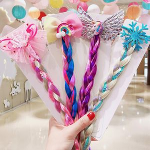 Diadema trenzada de colores con lazo de dibujos animados para niñas, coletero para niños, bandas de goma, accesorios para el cabello de moda, 8 colores