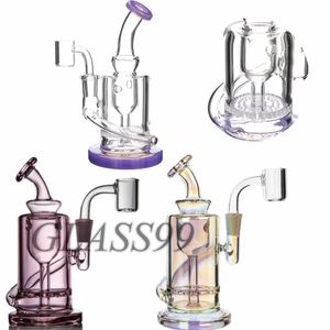 Petit bang en verre Narguilé Nid d'abeille Perc Conduites d'eau Plates-formes pétrolières Épais Bubbler Dabbers de couleur bleu noir avec joint de 10 mm Coloré Recycleur Ash Catcher Shisha