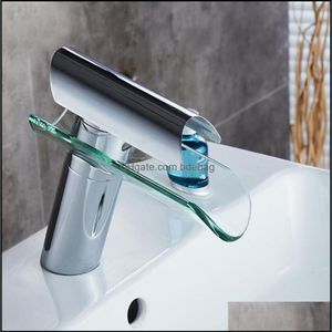 Nouvelle cascade en verre en laiton électroplate robinet du comptoir de salle de bain de haute qualité lavage et mélange à froid