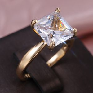 Anillo de moda con forma cuadrada de Color dorado, plateado, rosa y dorado, corte princesa para mujer, anillos de boda con piedra de diamante de circón pavimentado