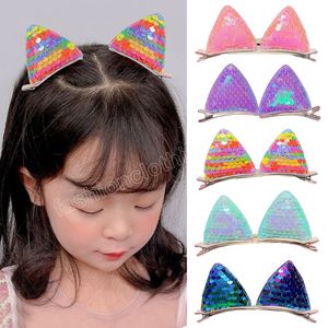 Horquillas con orejas de gato y lentejuelas degradadas, pinzas para el pelo bonitas para niñas, accesorios para el cabello, pasadores dulces para mujeres, regalo de cumpleaños a la moda para niños