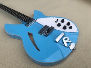 Nouvelle guitare électrique à 6 cordes F-Hole de haute qualité, peinture bleue métallique, Center à moitié vide, camionnette coréenne, fret de colis