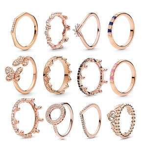 Nouvelle qualité de haute qualité populaire 925 argent sterling classique Butterfly Crown Love Ring Simple Crystal Weddings pour femmes bijoux de fiançailles