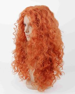 New Hot Brave Merida Bouclés Orange Cheveux Cosplay Party Longue Perruque Costume Perruques