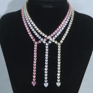 Nouveau collier Bling glacé pavé 5A en forme de coeur CZ chaîne de Tennis ras du cou Y Lariat colliers pour petite amie amant cadeau bijoux