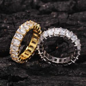 Nuevo Iced Out HipHop Cube CZ Baguette Anillos Joyas Oro Astilla Micro Anillo pavimentado para hombre Mujer Gift1978