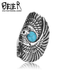 Nouveau style indien titane acier incrusté Turquoise aigle bague hommes039s femmes039s cadeau d'anniversaire cadeau de vacances cocktail S1667678